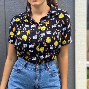 Looney tunes button down cropped shirt